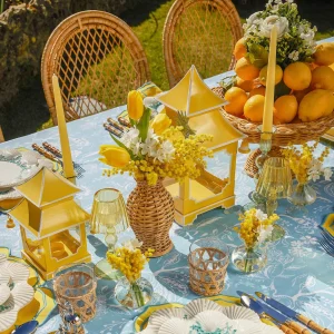 Best Sale Yellow Pagoda Lantern Set Candle Holders